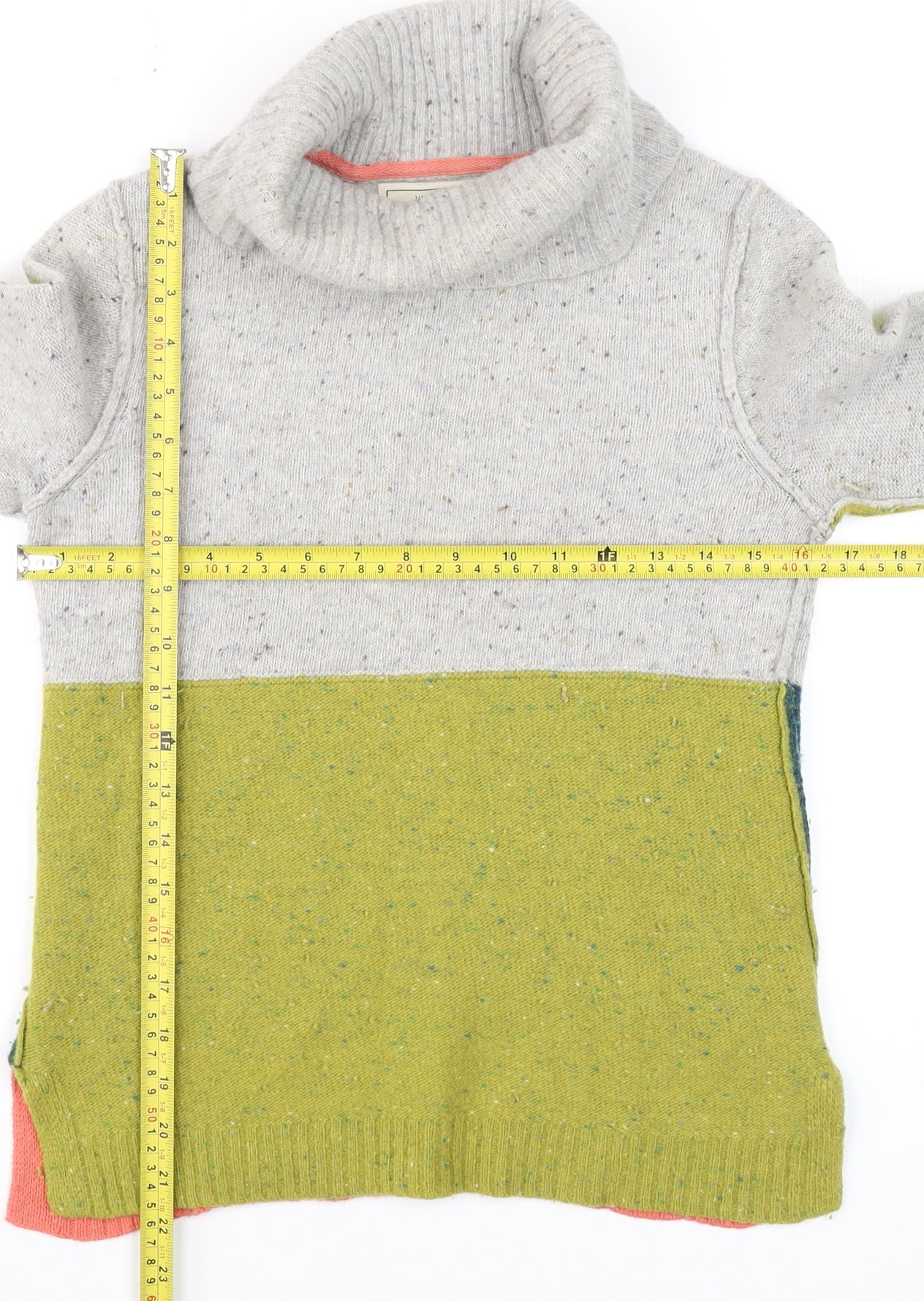 White Stuff Women's Multicoloured Roll Neck Wool Blend Jumper Size 8
