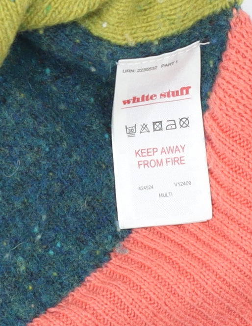 White Stuff Women's Multicoloured Roll Neck Wool Blend Jumper Size 8