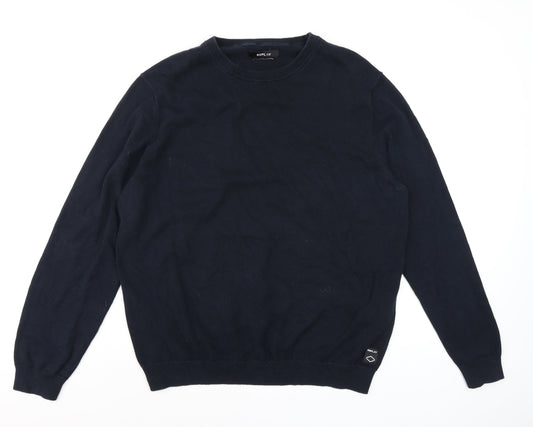Replay Men’s Blue Cotton Crew Neck Pullover Jumper XL
