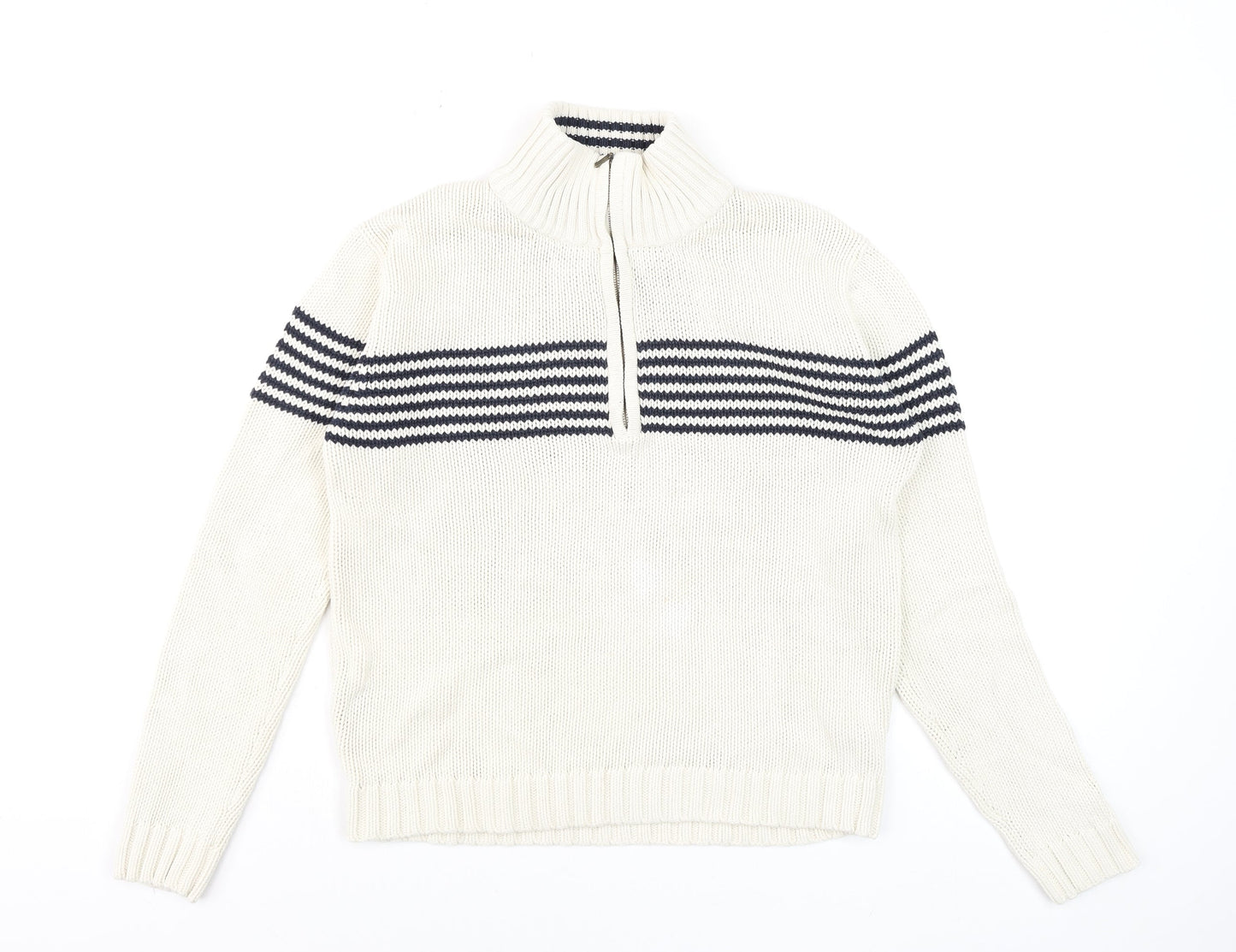 Dorothy Perkins Women’s Ivory Navy Striped Cotton Half Zip Jumper Size 10