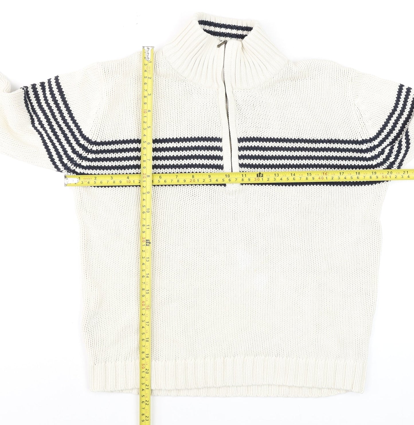 Dorothy Perkins Women’s Ivory Navy Striped Cotton Half Zip Jumper Size 10