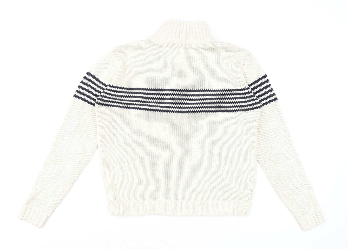 Dorothy Perkins Women’s Ivory Navy Striped Cotton Half Zip Jumper Size 10