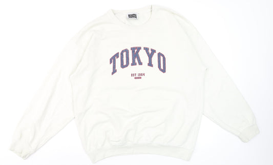 Reclaimed Vintage Women's White Tokyo Graphic Crew Neck Sweatshirt UK 10