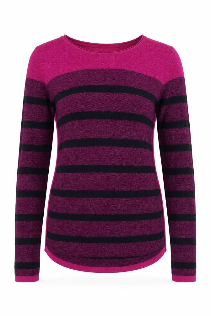 Lakeland Women's Pink Striped Crew Neck Long Sleeve Knit Top Size M