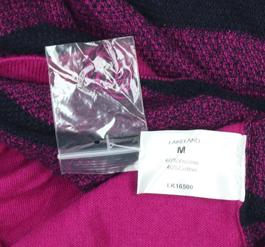 Lakeland Women's Pink Striped Crew Neck Long Sleeve Knit Top Size M