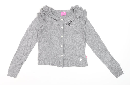 Pampolina Girls Grey Ruffle Shoulder Button Cardigan 8 Years