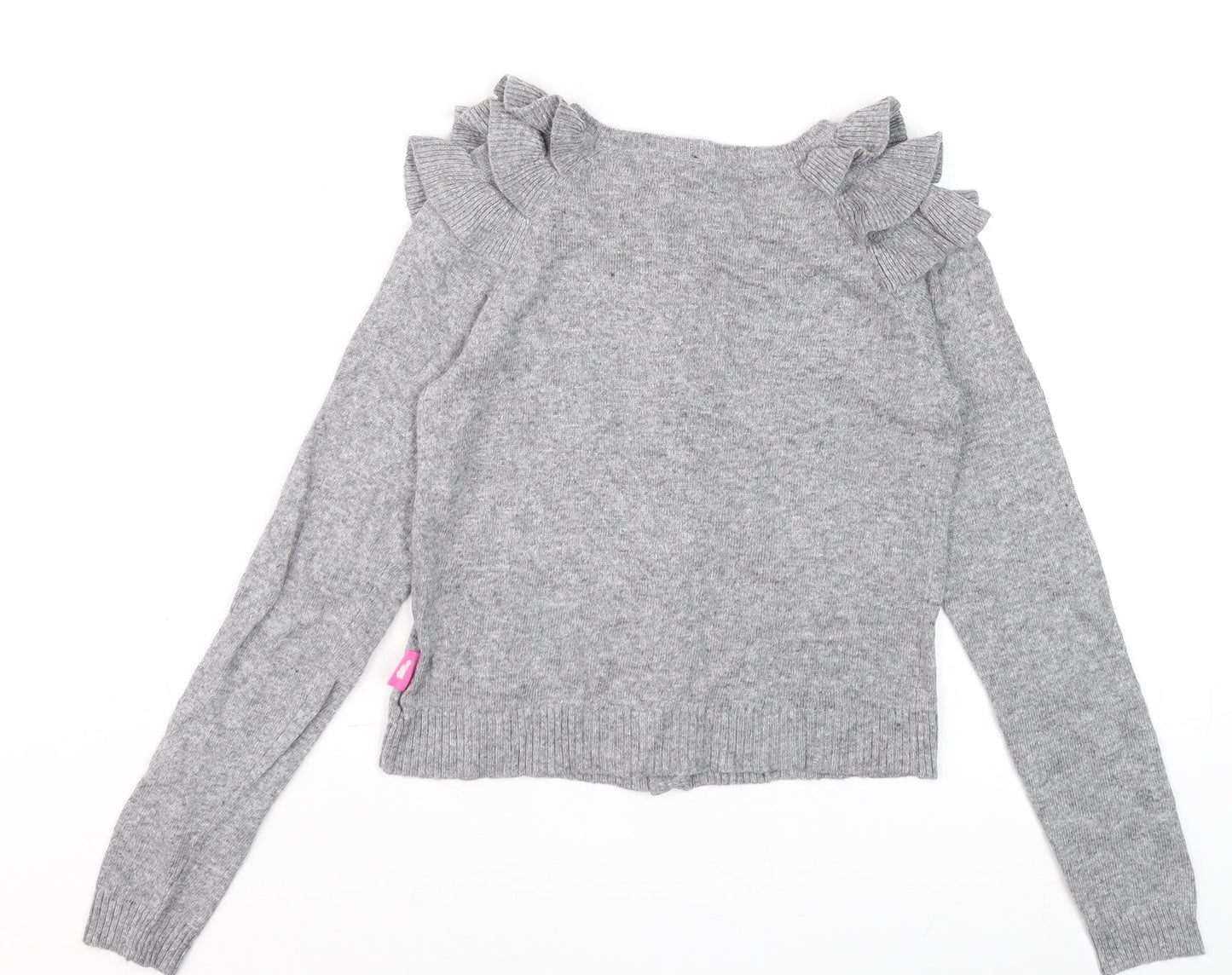 Pampolina Girls Grey Ruffle Shoulder Button Cardigan 8 Years