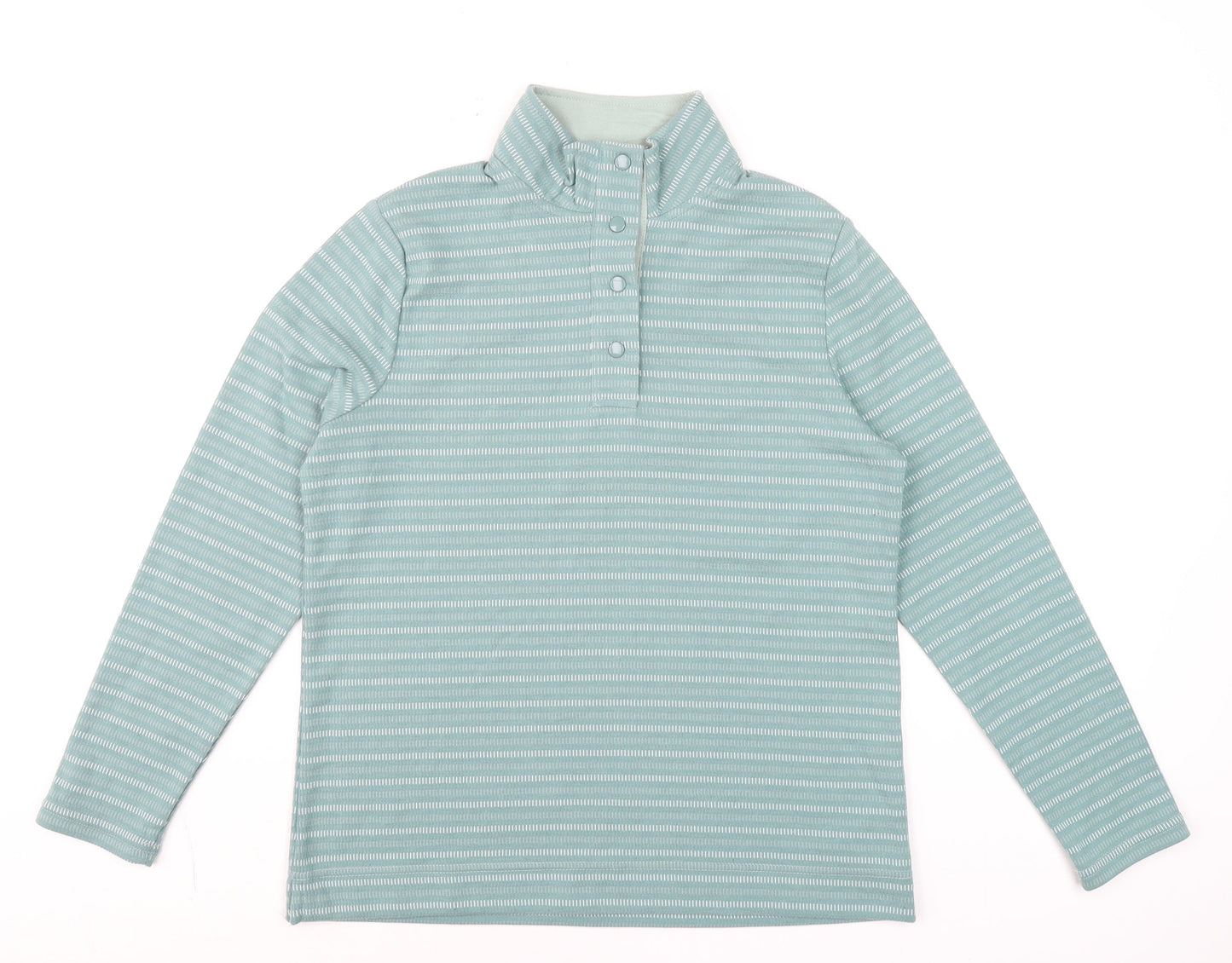 Bonmarché Women Green Striped Henley Pullover Sweatshirt Size 12