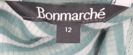 Bonmarché Women Green Striped Henley Pullover Sweatshirt Size 12