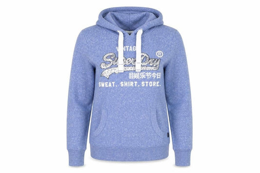 Superdry Women Blue Sequin Logo Pullover Hoodie UK 12
