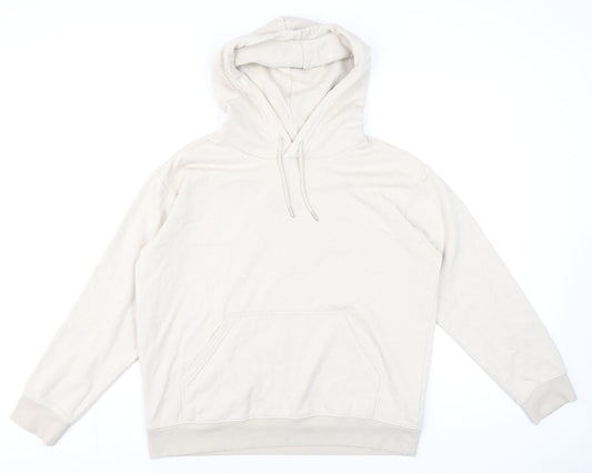H&M Men Beige Pullover Hoodie Size M Cotton Blend Long Sleeve