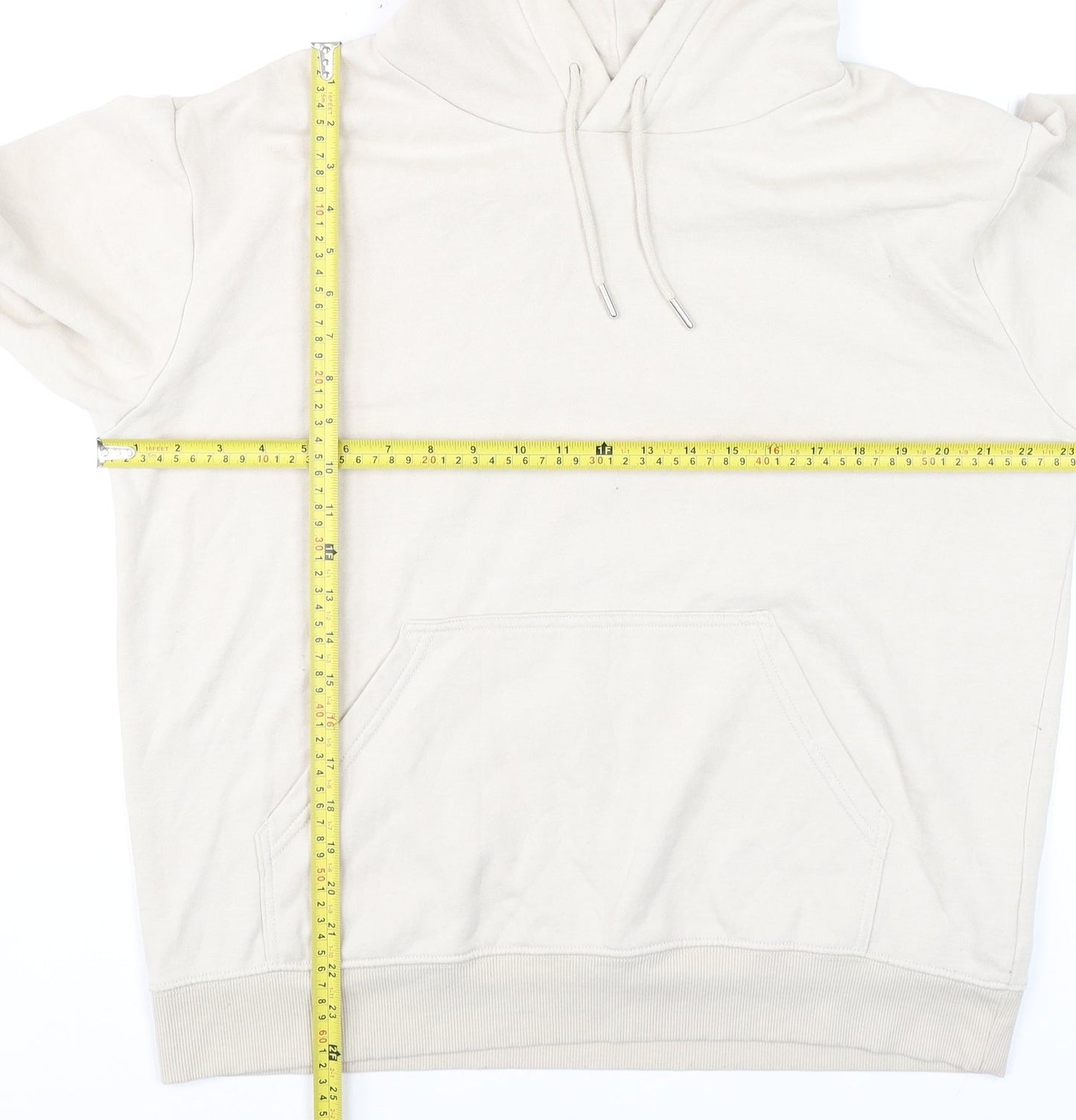H&M Men Beige Pullover Hoodie Size M Cotton Blend Long Sleeve