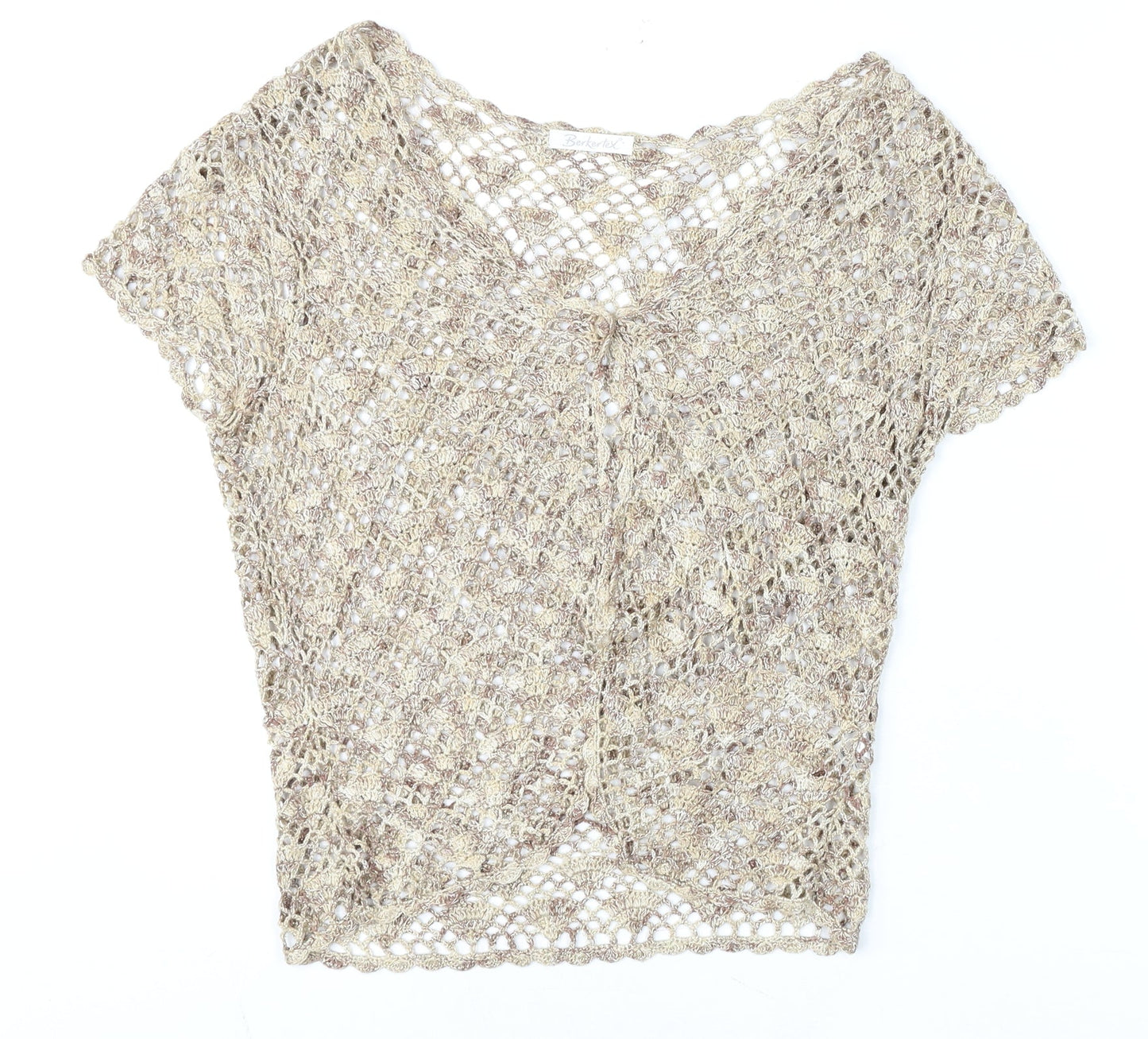 Berkertex Women Beige Crochet Cropped Blouse Size 14
