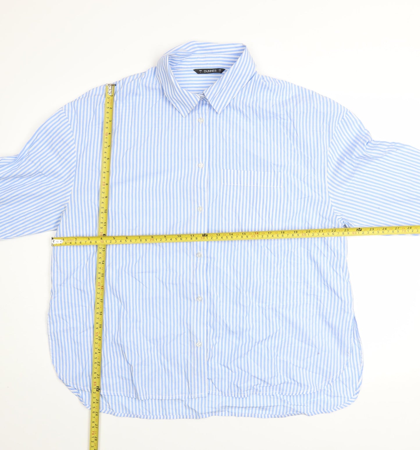 Dunnes Men Blue Striped Cotton Long Sleeve Regular Fit Shirt L