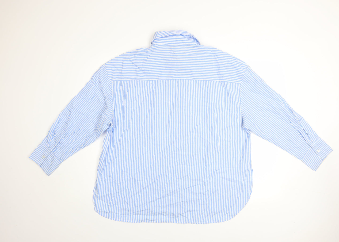 Dunnes Men Blue Striped Cotton Long Sleeve Regular Fit Shirt L