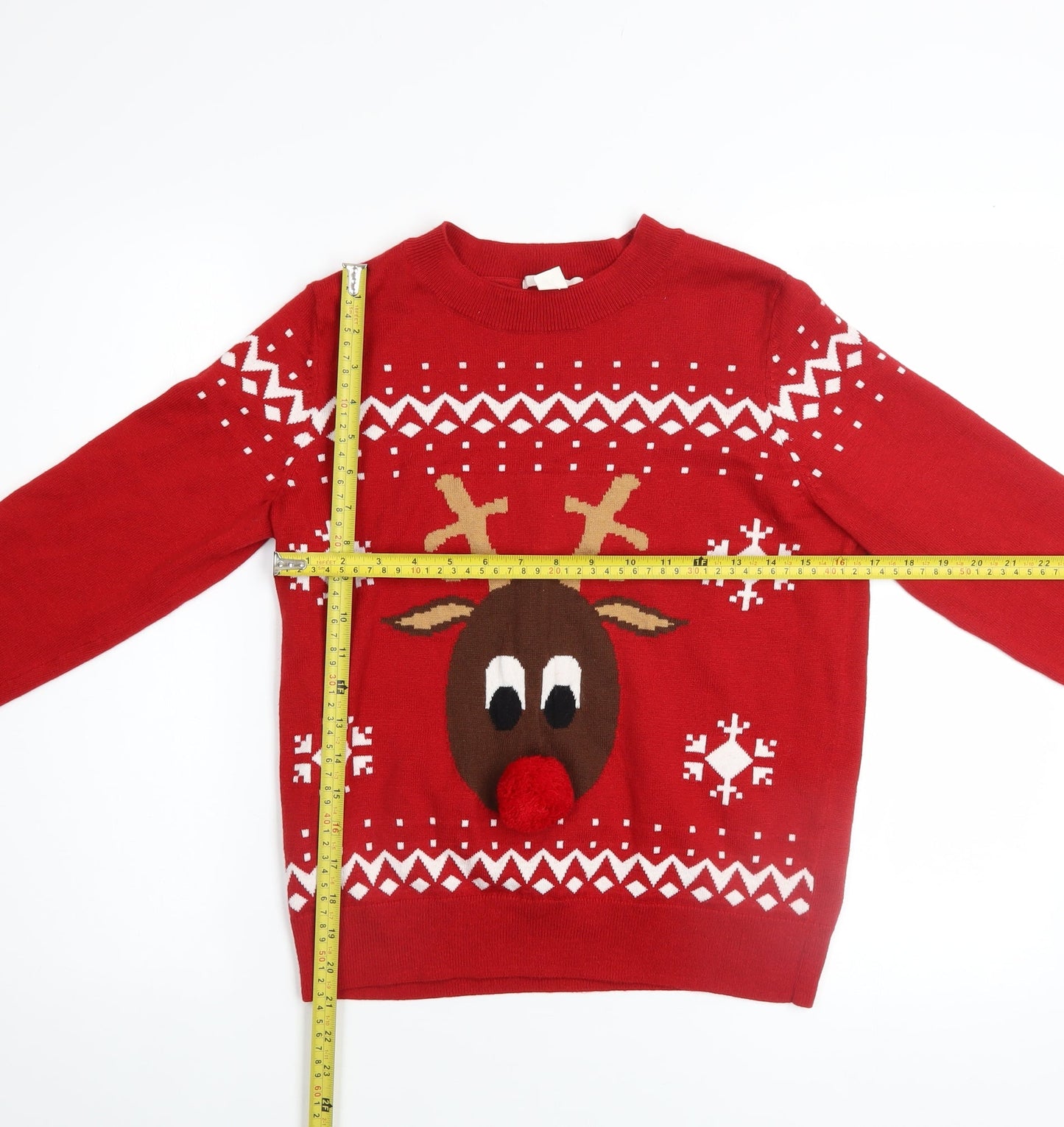 H&M Womens Red Christmas Reindeer Pullover Jumper XS