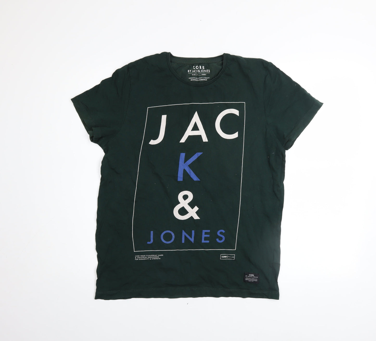 Jack & Jones Men's Green Cotton Graphic Logo T-Shirt Size L