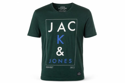 Jack & Jones Men's Green Cotton Graphic Logo T-Shirt Size L