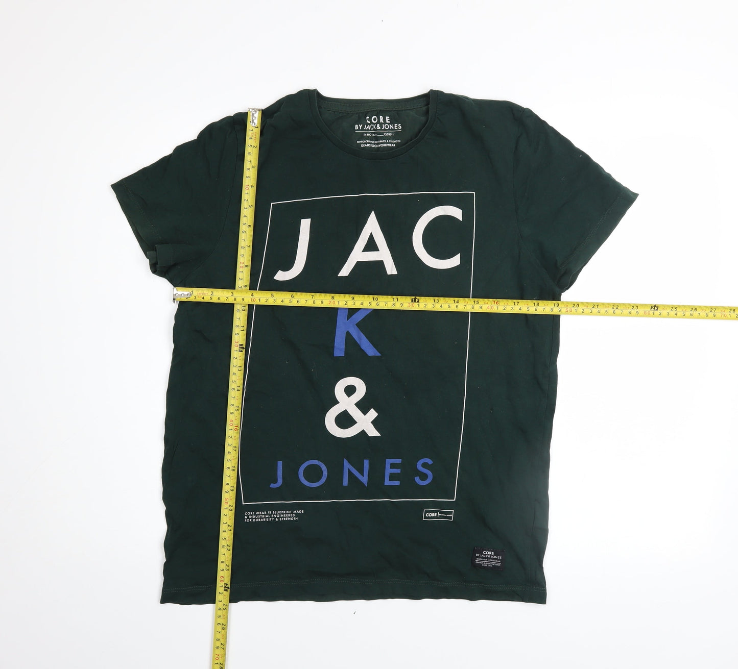 Jack & Jones Men's Green Cotton Graphic Logo T-Shirt Size L
