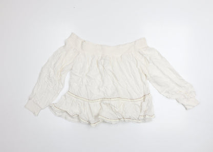 Superdry Womens Ivory Off Shoulder Boho Long Sleeve Blouse Size 10