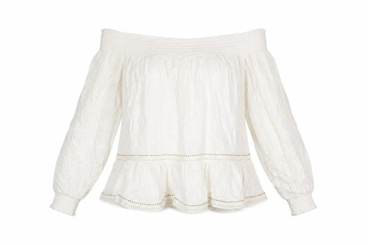 Superdry Womens Ivory Off Shoulder Boho Long Sleeve Blouse Size 10