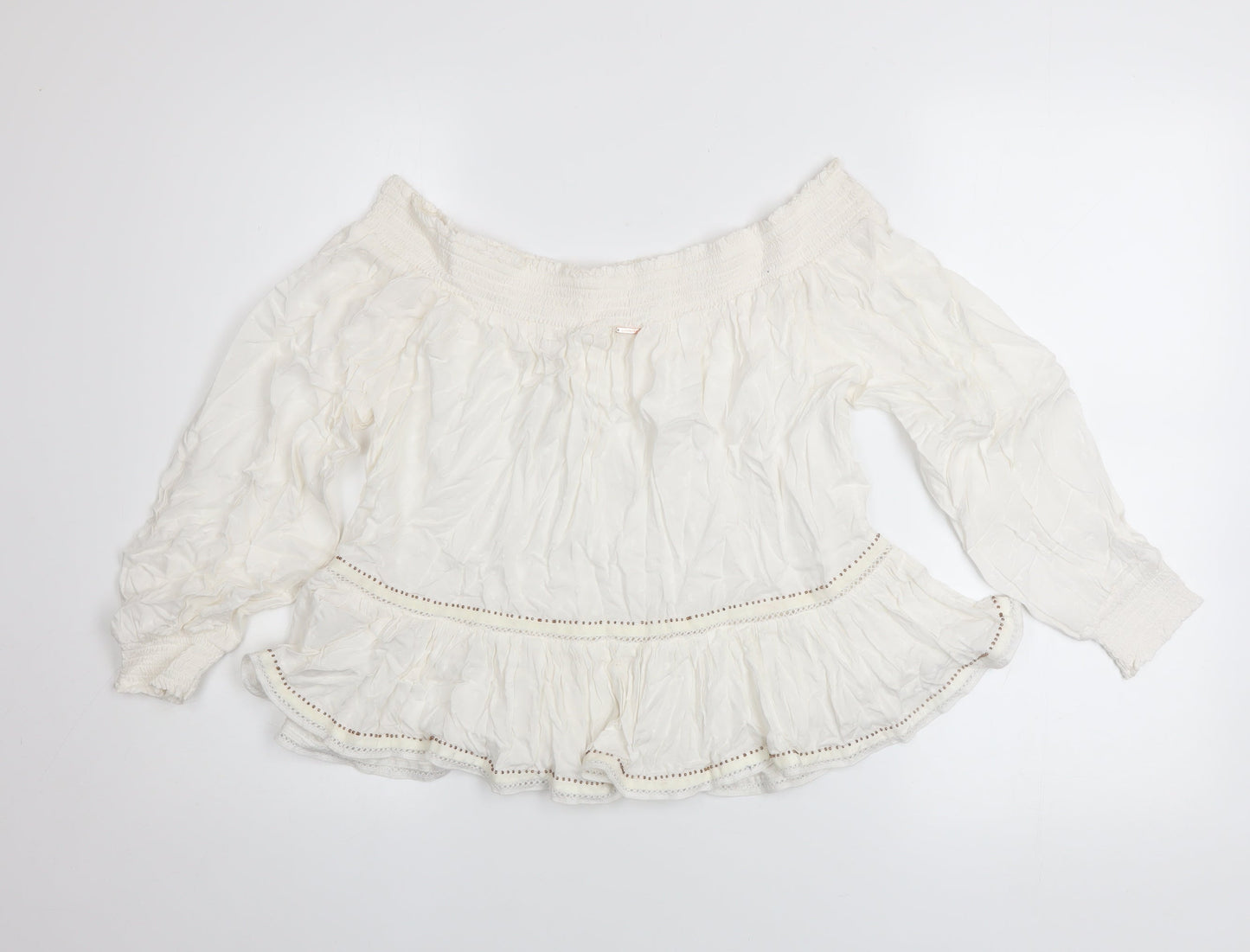 Superdry Womens Ivory Off Shoulder Boho Long Sleeve Blouse Size 10