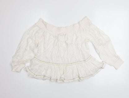 Superdry Womens Ivory Off Shoulder Boho Long Sleeve Blouse Size 10