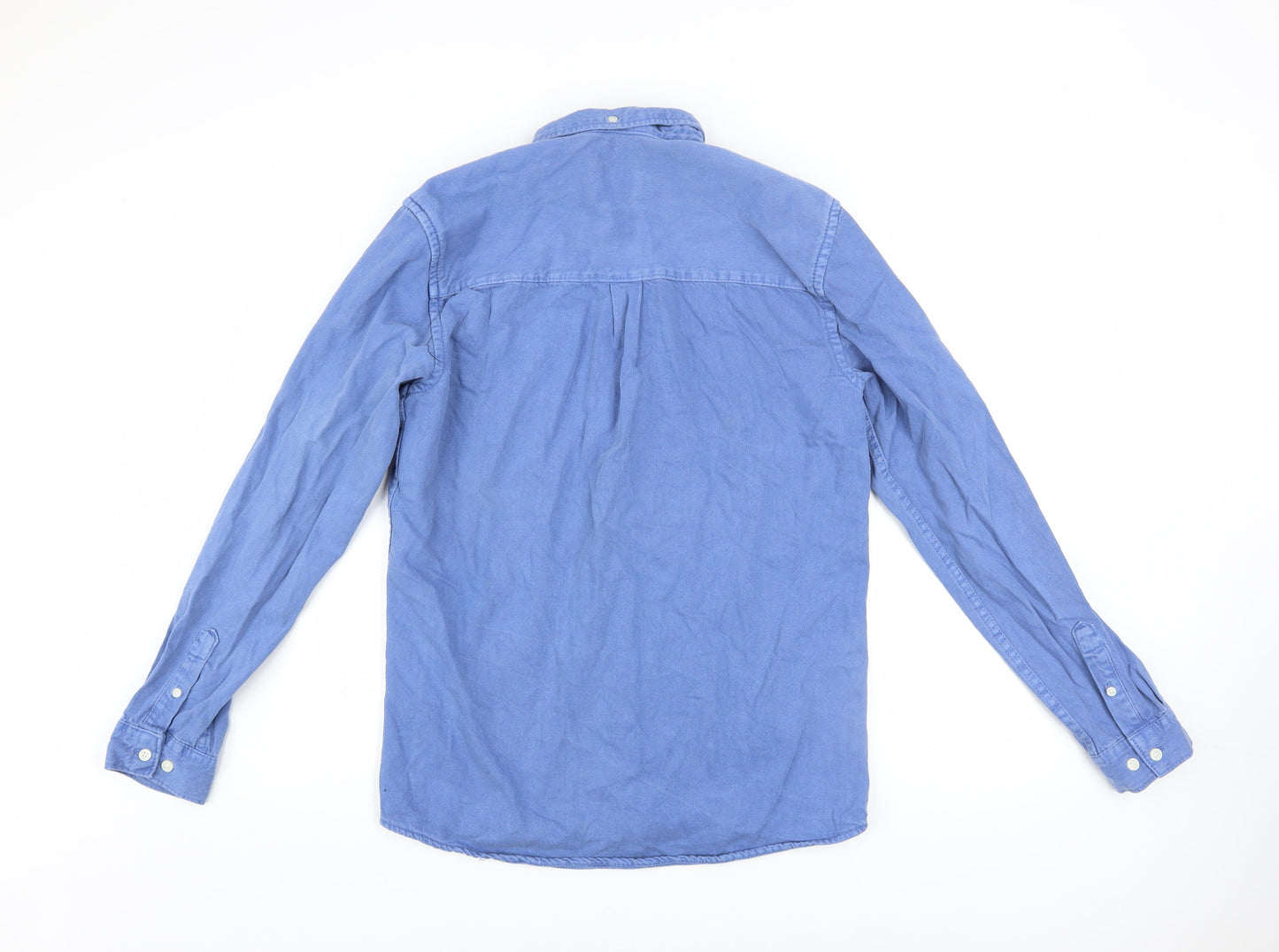 Zara Men Blue Cotton Button-Up Long Sleeve Casual Shirt Size S