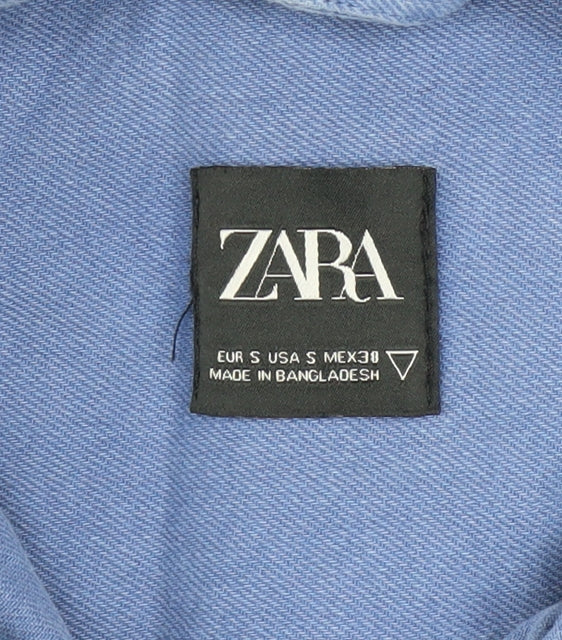 Zara Men Blue Cotton Button-Up Long Sleeve Casual Shirt Size S