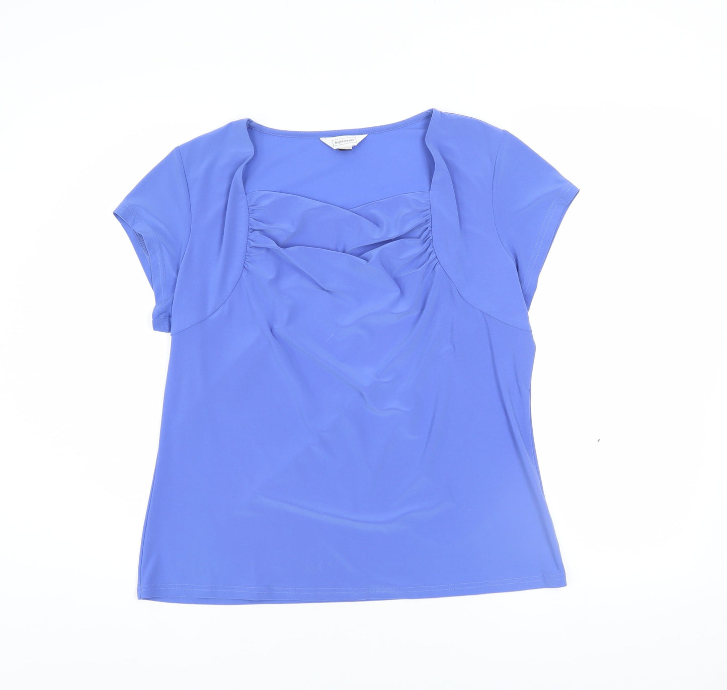 Nightingales Womens Blue Sweetheart Neck Short Sleeve Blouse Size 14