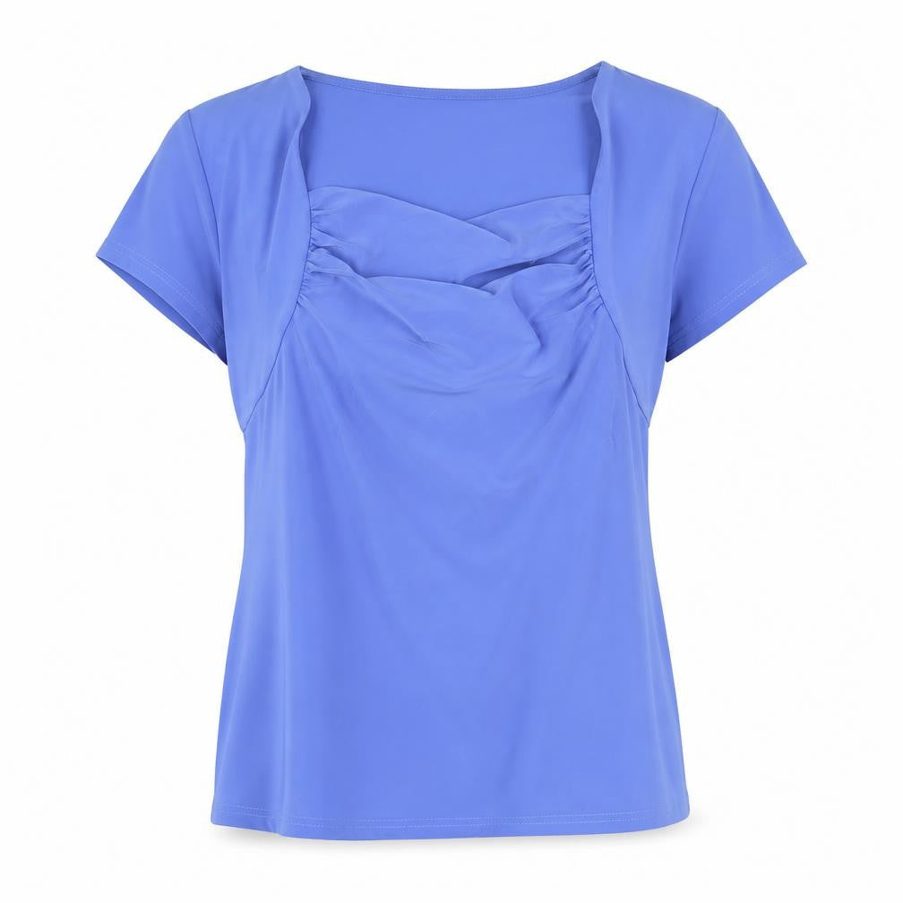 Nightingales Womens Blue Sweetheart Neck Short Sleeve Blouse Size 14
