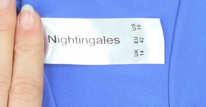 Nightingales Womens Blue Sweetheart Neck Short Sleeve Blouse Size 14
