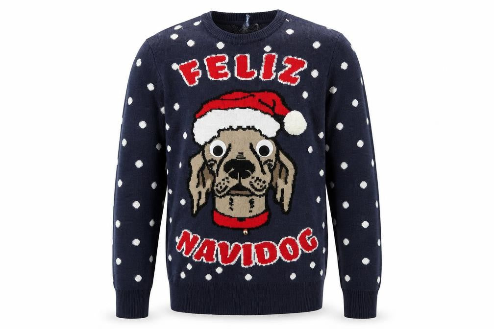 H&M Men Blue Christmas Dog Graphic Jumper M Pullover Knit