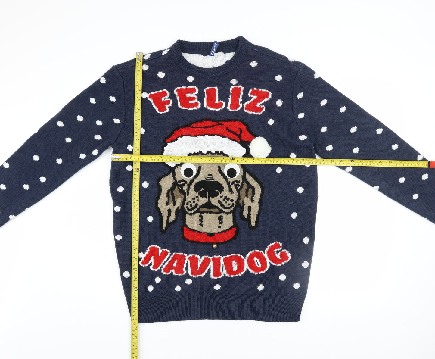 H&M Men Blue Christmas Dog Graphic Jumper M Pullover Knit