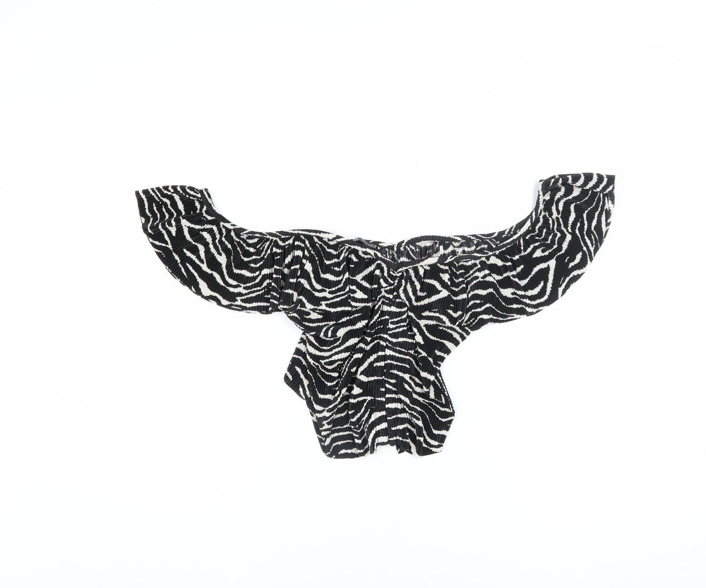 Zara Women’s Black Zebra Print Off Shoulder Ruffle Cropped Blouse Size S