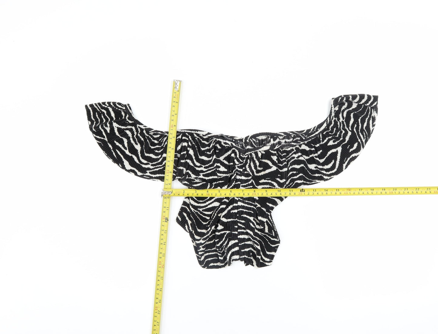 Zara Women’s Black Zebra Print Off Shoulder Ruffle Cropped Blouse Size S