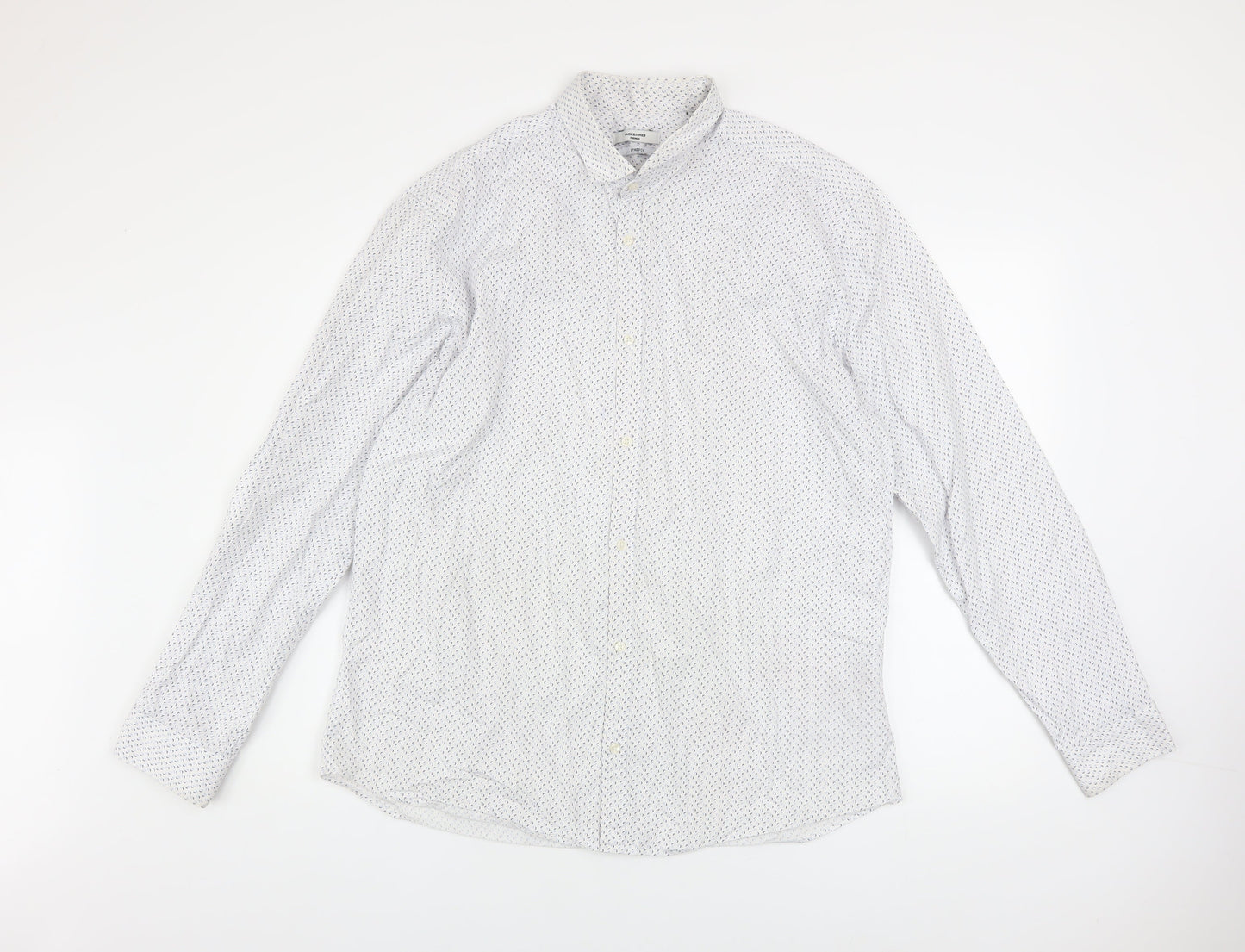 Jack & Jones Mens White Patterned Slim Fit Button-Up Shirt 2XL