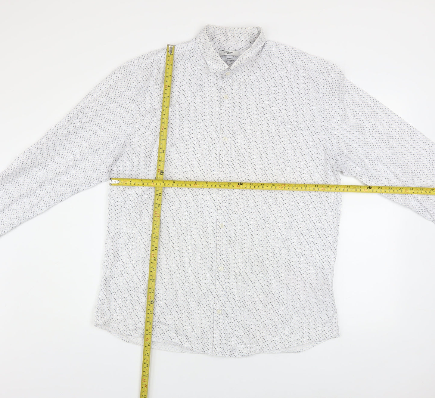 Jack & Jones Mens White Patterned Slim Fit Button-Up Shirt 2XL