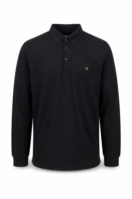 Farah Men's Black Long Sleeve Button-Down Cotton Polo Shirt Size L
