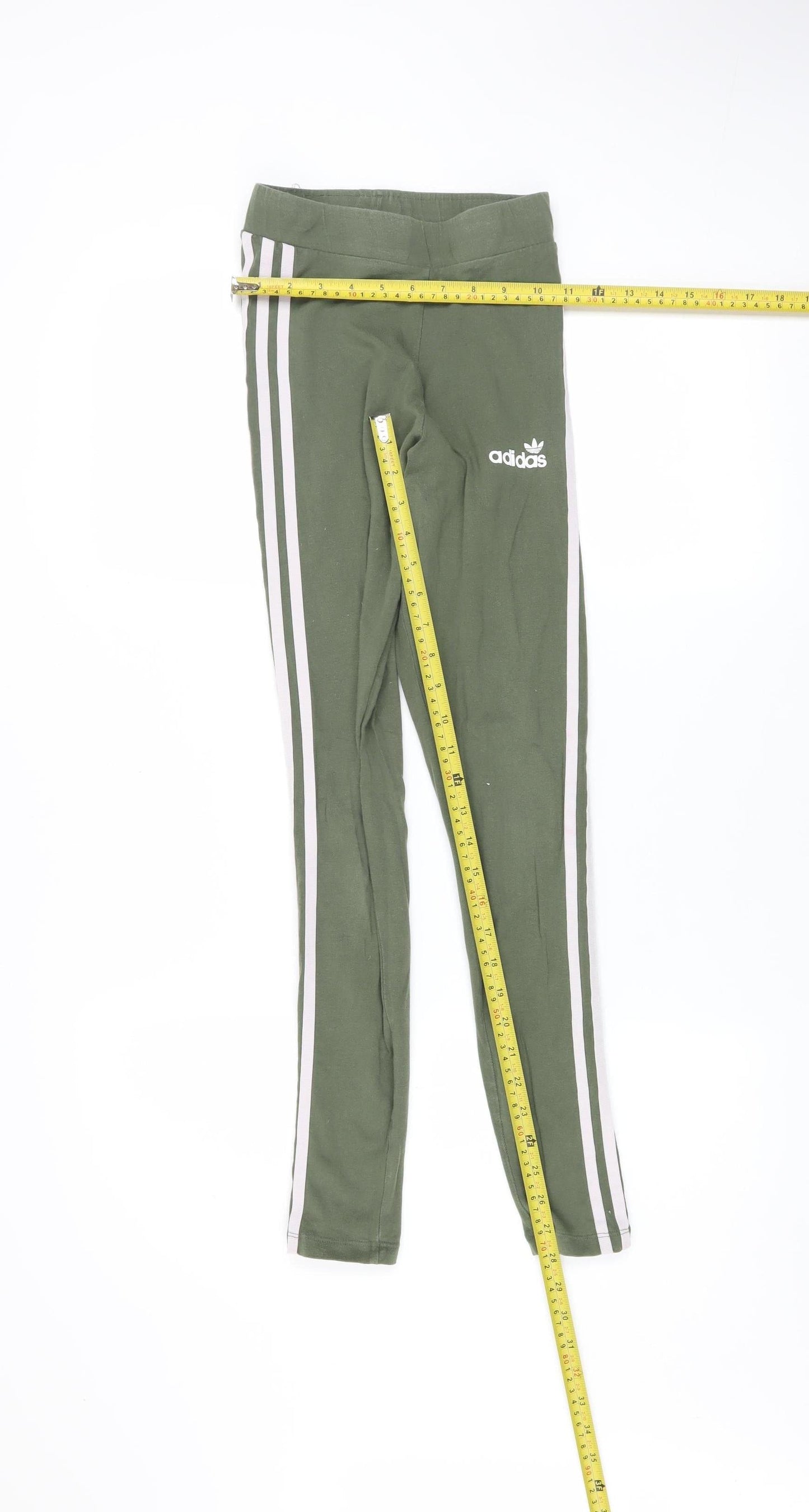 Adidas Women’s Green 3-Stripes Leggings Size 4 Cotton Stretch