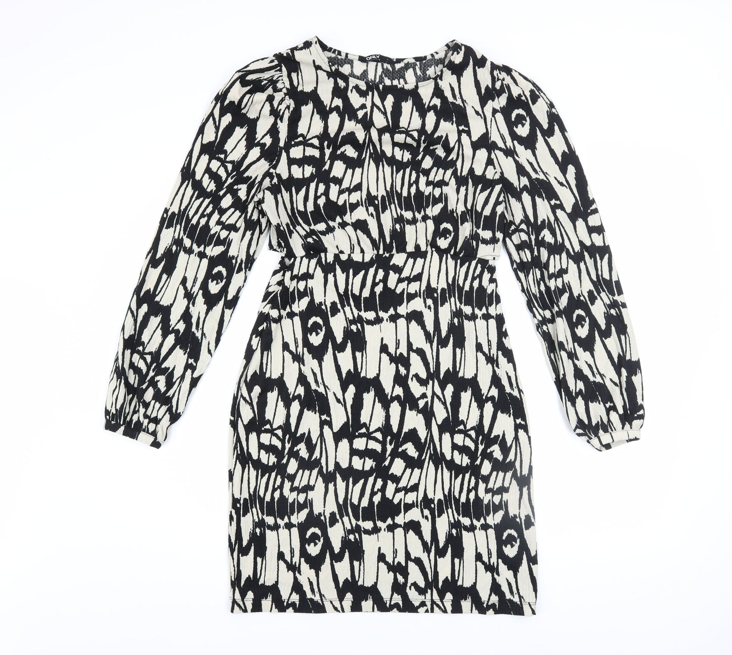 ONLY Women’s Black Geometric Shift Dress XL Long Sleeve
