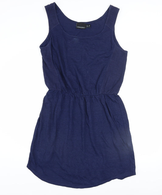 Cynthia Rowley Women Blue Linen Sleeveless Tank Dress L