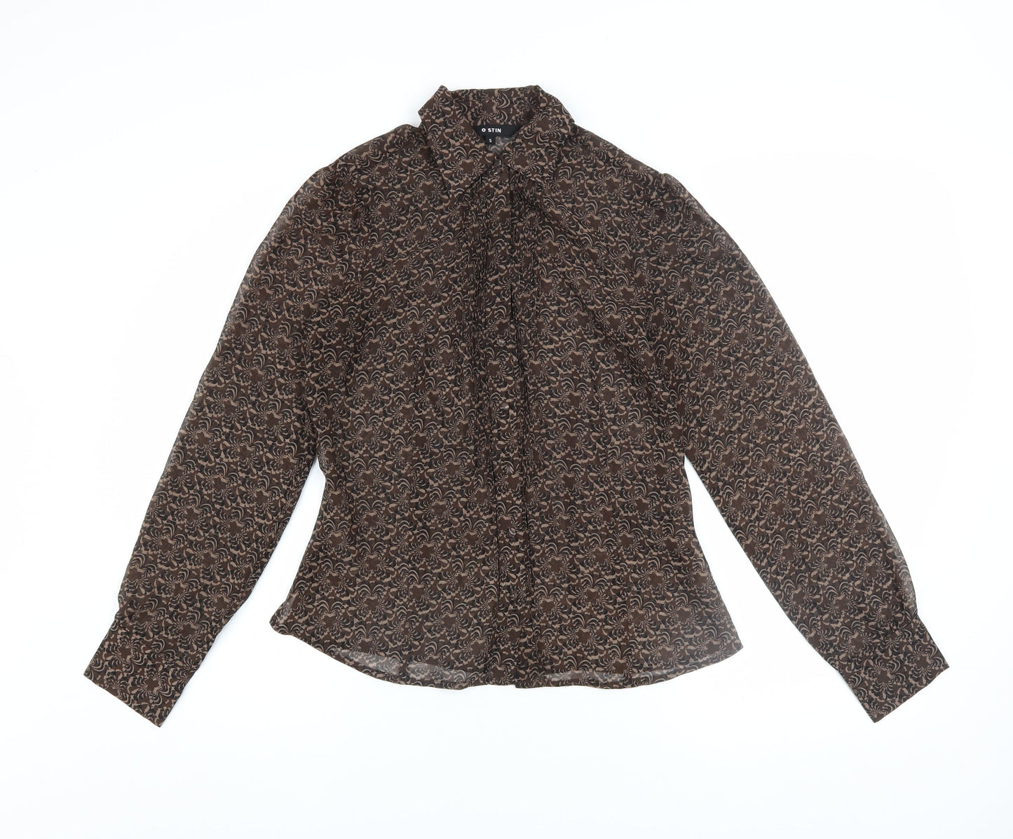 O'Stin Women's Brown Floral Chiffon Button-Up Blouse Size S
