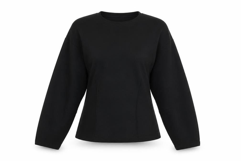ZARA Women Black Pullover Sweatshirt Medium Cotton Blend Crew Neck