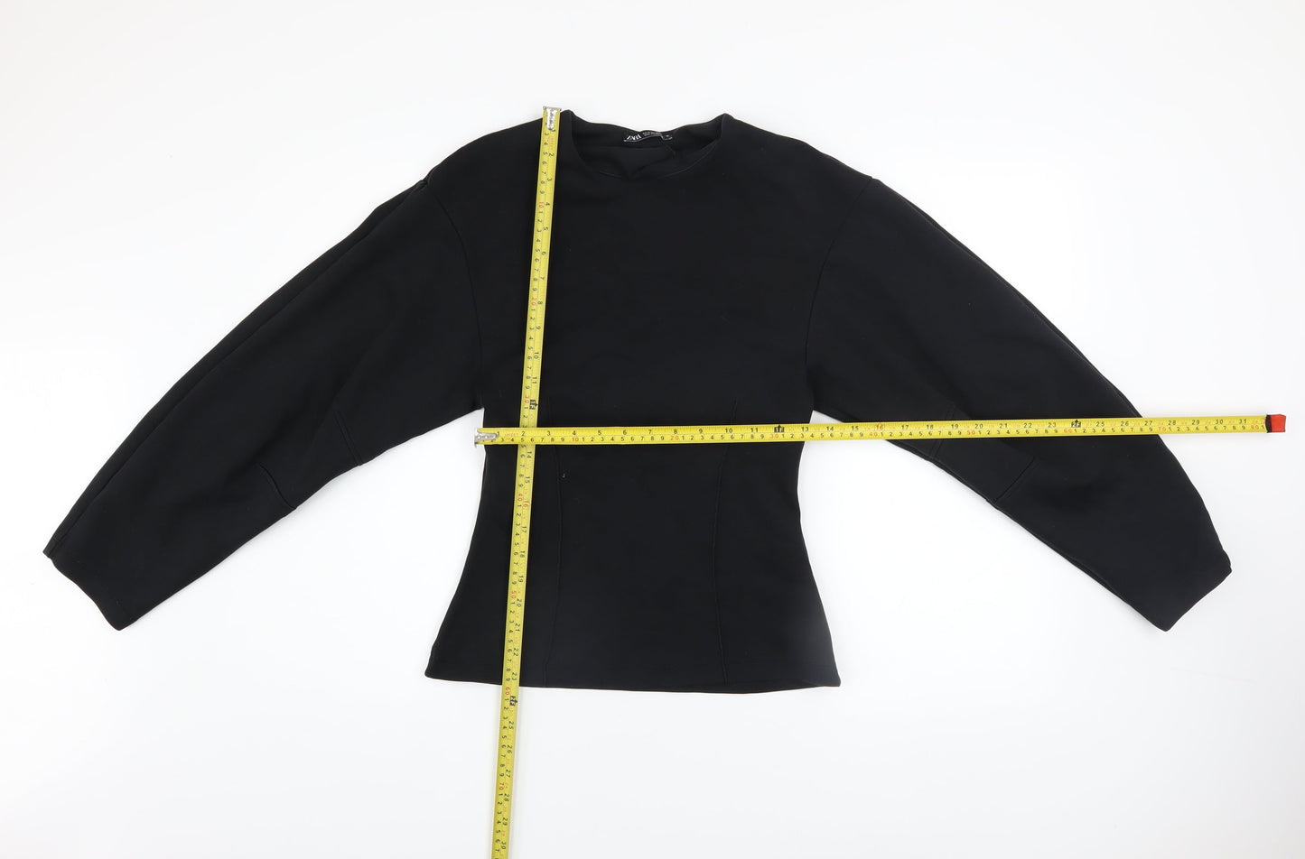 ZARA Women Black Pullover Sweatshirt Medium Cotton Blend Crew Neck
