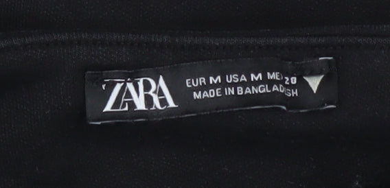 ZARA Women Black Pullover Sweatshirt Medium Cotton Blend Crew Neck