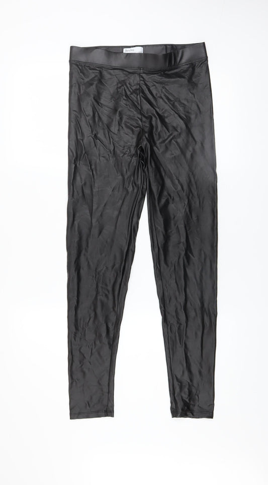 Bershka Women Black Faux Leather Leggings M Slim Fit Stretch
