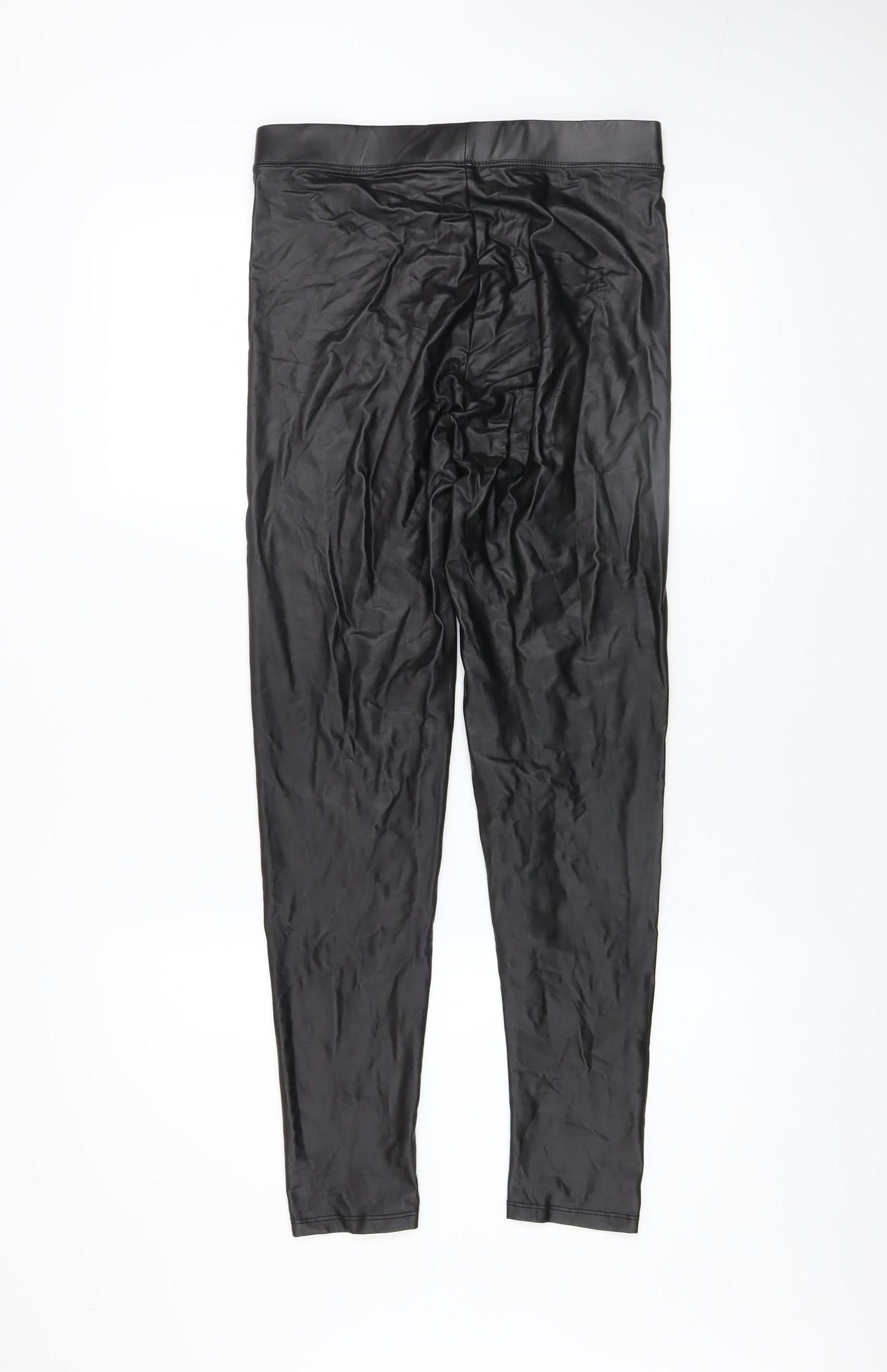 Bershka Women Black Faux Leather Leggings M Slim Fit Stretch