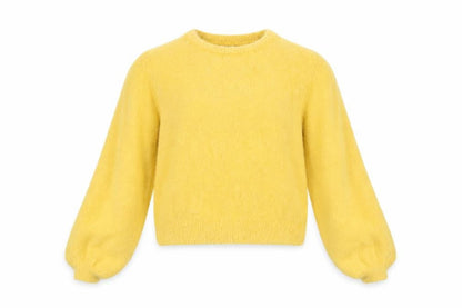 Bershka Girls Yellow Pullover Jumper XS Soft Knit Crew Neck Sweater