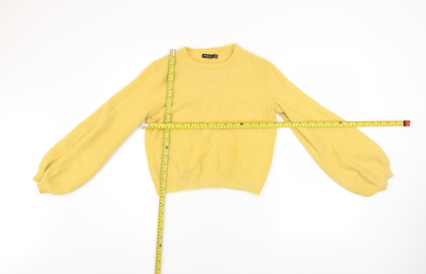 Bershka Girls Yellow Pullover Jumper XS Soft Knit Crew Neck Sweater
